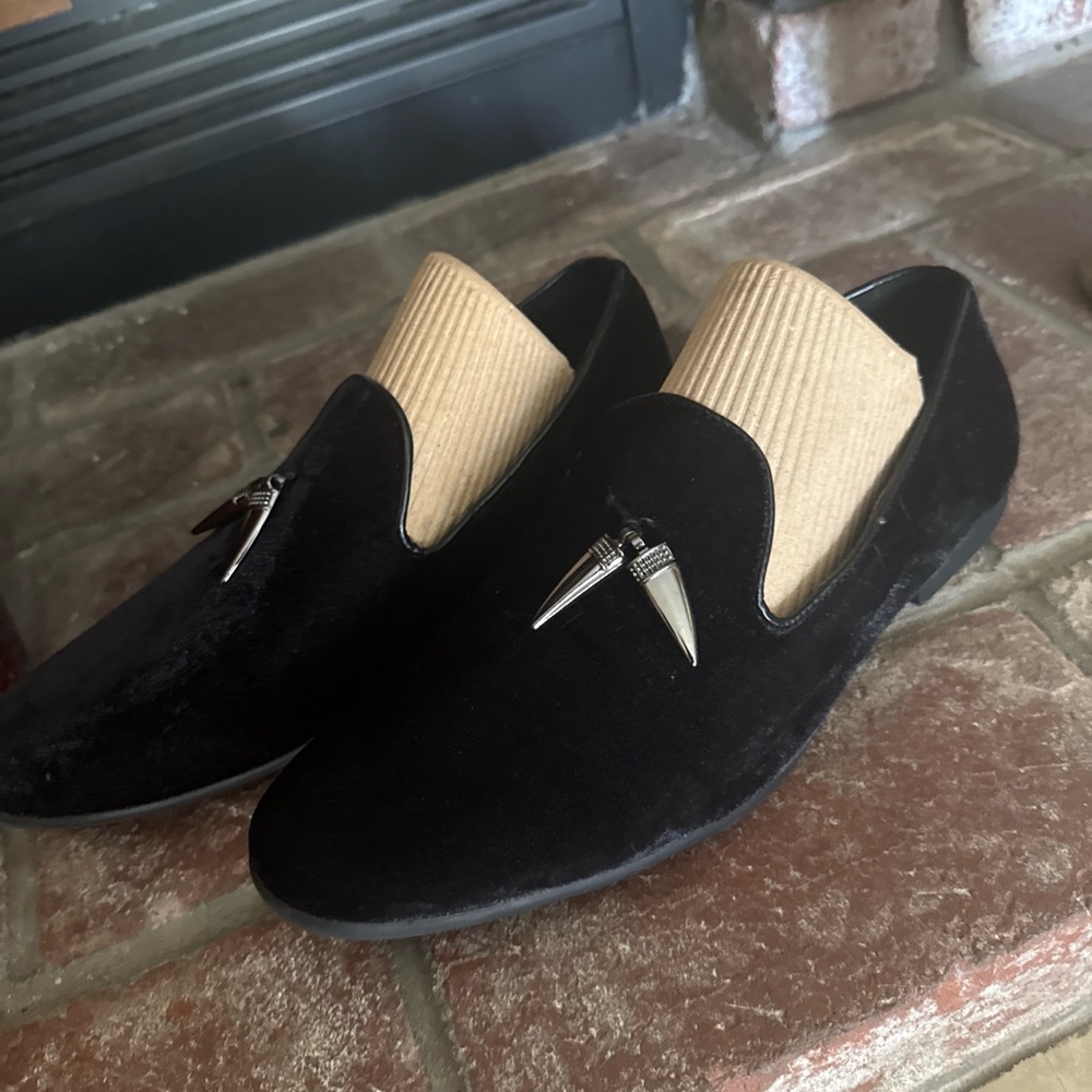 GIORGIO BRUTINI Cowell Black Velvet Slip On Loafer Gunmetal Spiked Shoes